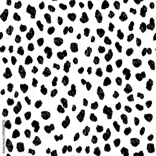 Dalmatian Spots Seamless Pattern Black and White Animal Print Monochrome animal print with abstract polka dot look and fur texture feel.