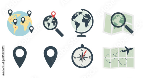 World Map Icons: Travel, Navigation & Location Pin Symbols