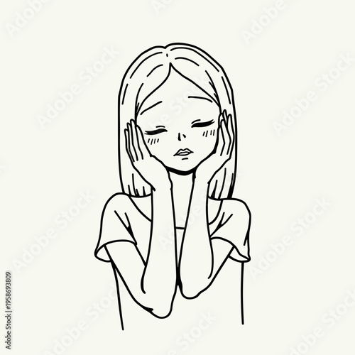 Young woman expressing sadness while resting her face on hands  