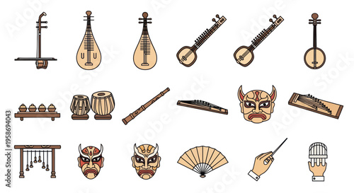 traditional chinese musical instruments and opera masks