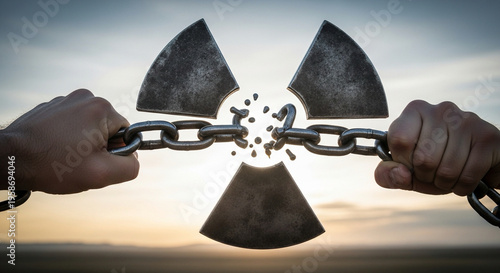 Hands Breaking Nuclear Symbol Chain