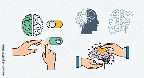 Mental health concept with brain and pills