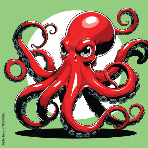 vector image of a large octopus with many tentacles