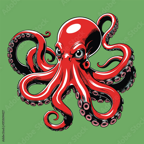 vector image of a large octopus with many tentacles