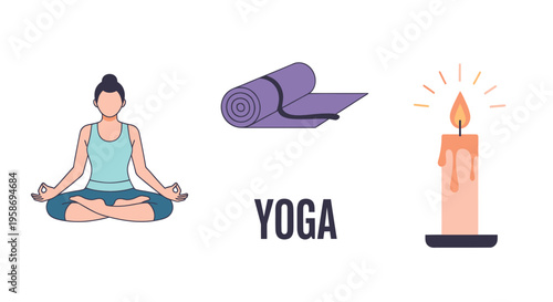 Yoga, Meditation, Candle, Mat: Serene Wellness and Relaxation Concept