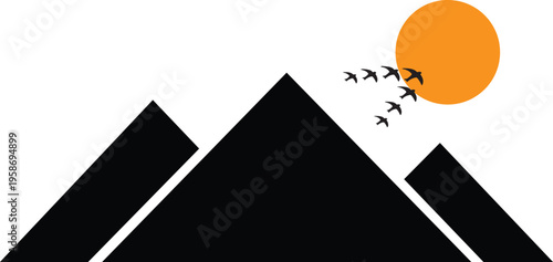 Minimalist Orange Sunset with Bird Silhouette, Abstract Sun Circle, Modern Nature Illustration, Wallpaper, Poster and Creative Projects. Vector Illustration