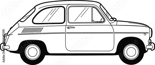 Hand drawn simple line art illustration of a cute sitting baby fox with pointy ears for coloring book page, vector.