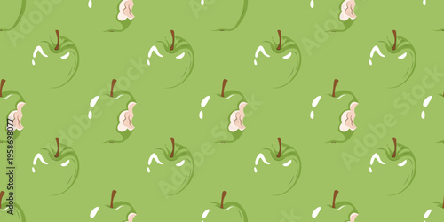 Seamless pattern with green apples. Fruit vector illustration