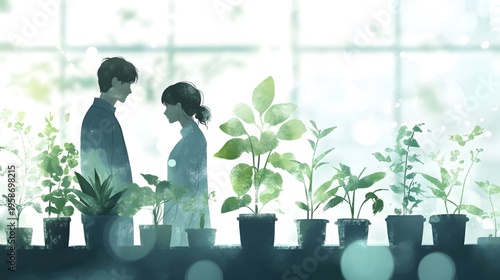 Gardeners take care of plants in the greenhouse