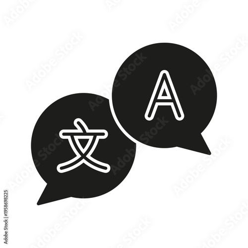 Language Translation Speech Bubbles Solid Icon. Multilingual Communication And Translation Services Silhouette Symbol. Global Language Exchange And Interpretation. Isolated Vector Illustration