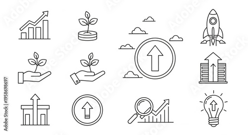 Business growth and financial success illustrated by various icons and symbols.