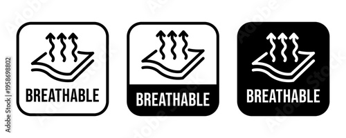 Set breathable icon, logo, label, badge, symbol, sign, circle, sticker, symbol, emblem, stamp, banner, black, flat vector, isolated illustration.