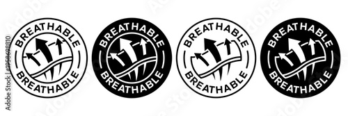 Set breathable icon, logo, label, badge, symbol, sign, circle, sticker, symbol, emblem, stamp, banner, black, flat vector, isolated illustration.
