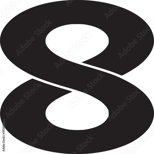 A stark black and white image featuring a stylized figure eight against a plain white background space