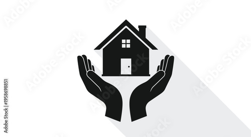 Hands cradling a house icon representing protection and security