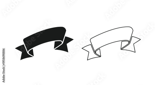 Two ribbon banners one solid black one white outline both curved