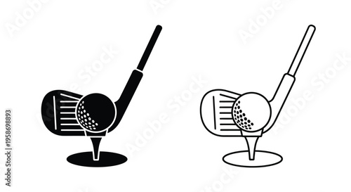 Golf club and ball two simple black and white illustrations