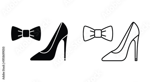 Elegant high heels and bow ties in black and white illustrations