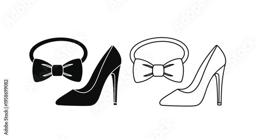 Elegant high heels and hair accessories in black and white designs
