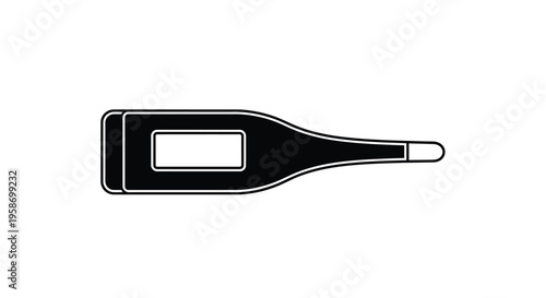 Simple black and white illustration of a digital thermometer on a white background