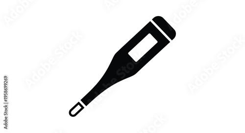 Simple black and white illustration of a digital thermometer on white background