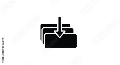 Black icon depicting stacked cards with a downward pointing arrow