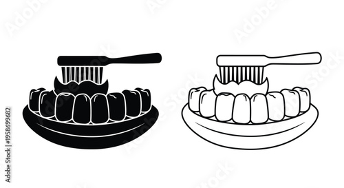 Dental hygiene illustration teeth with toothbrush positive and negative space