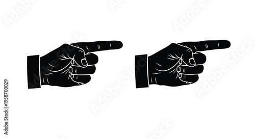 Two black silhouettes of hands pointing to the right