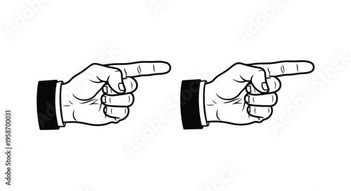 Two hands pointing forward in a simple black and white illustration