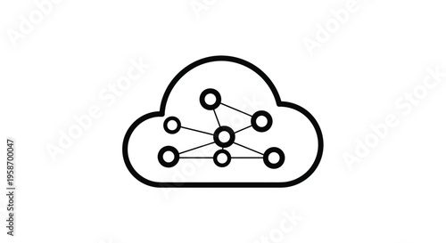 A black outline of a cloud containing a network of connected circles