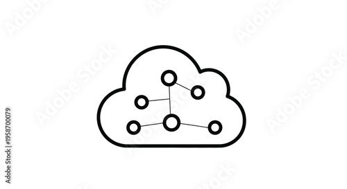 Cloud computing concept with network nodes and connections illustrated in black