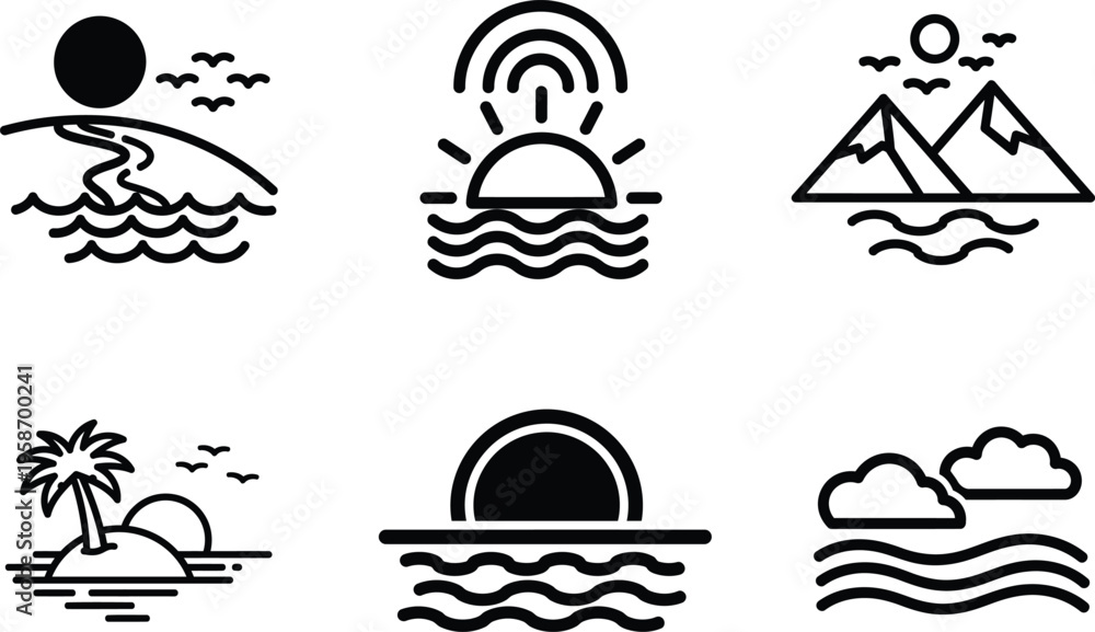 Fototapeta premium black and white icons of landscapes and nature scenes