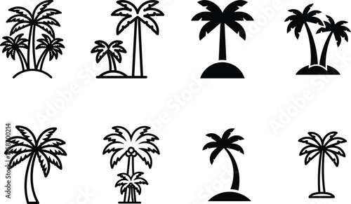 black and white palm tree silhouettes in various poses and shapes