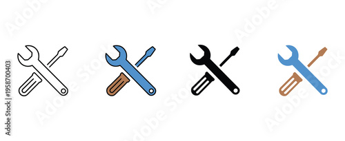 Crossed wrench and screwdriver icon vector, repair service tools and technical maintenance equipment symbol for mechanical, engineering, and handyman services, isolated on a white background.