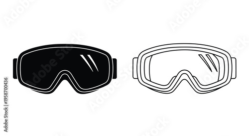 Black and white illustration of ski goggles in two variations