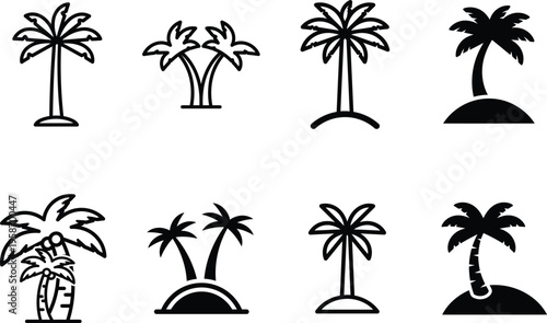 collection of palm tree icons in various styles and poses
