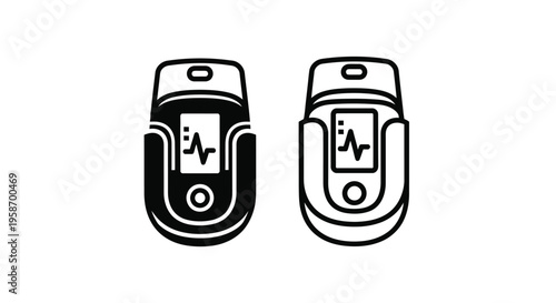 Two black and white illustrations of portable heart monitors with display screens