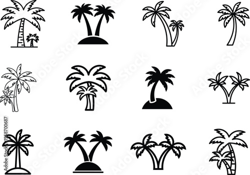 collection of various palm tree silhouettes on white background