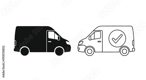 Two delivery vans in contrasting styles solid and outlined