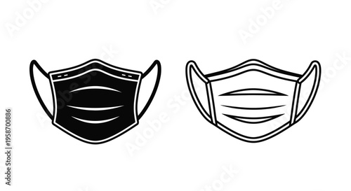 Two black and white illustrations of protective face masks side by side