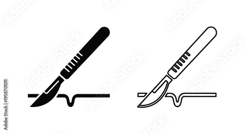 Two scalpel icons depicted in a black and white linear style