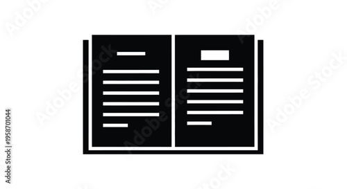 Open book icon with black pages and lines representing knowledge