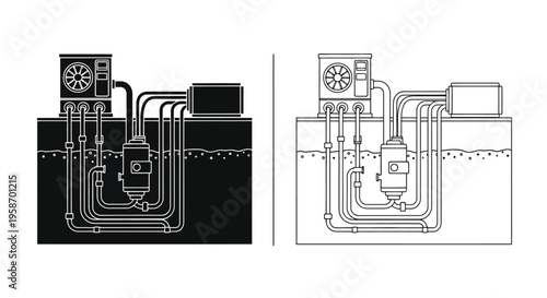 Schematic illustration of a well pump system shown in two variations