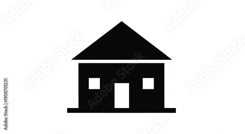 Simple black house icon with a peaked roof and rectangular windows