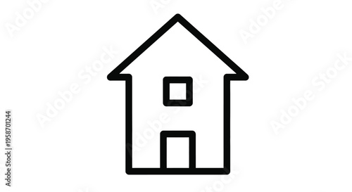 Simple black and white line drawing of a house with a door and window