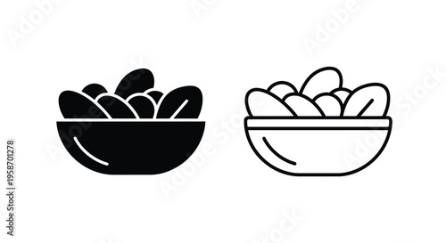 Two bowls containing dates depicted in contrasting black and white styles