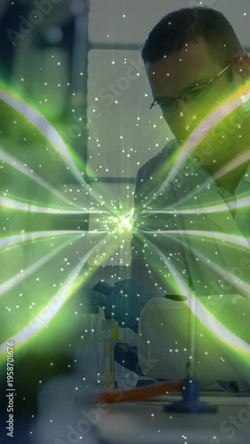 Vertical video: Lab tech glancing down as green overlay appearing, initiating pipette use for test