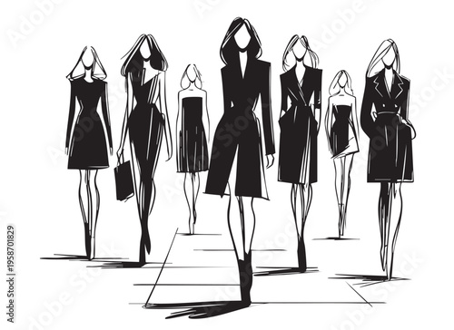 abstract fashion models sketch, line art sketch style
