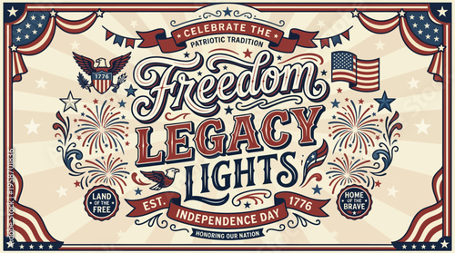 Celebration of Patriotism and Freedom with Fireworks, Flags, and Festive Elements for Independence Day