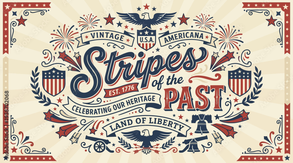 Fototapeta premium Vintage American patriotic emblem celebrating heritage and liberty with symbols of freedom